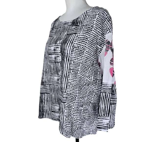 HABITAT Art to Live In Linen Women Top Geometric Print Pullover Large Relaxed - Picture 2 of 9